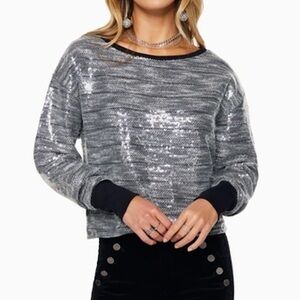 Ramy Brook Anna Sequined Sweatshirt Gunmetal Gray With Black Trim Swiftie Small